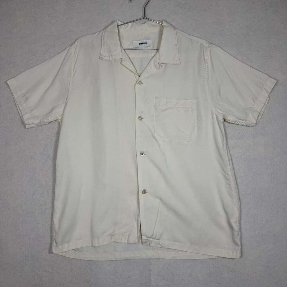 Buck Mason Shirt Mens Medium Loop Collar Camp Off White Button Up Linen Blend